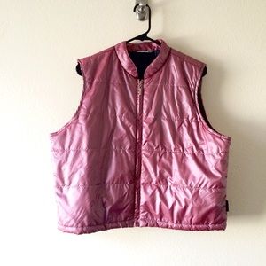 Vintage Metallic Pink Rose Puffy Vest Jacket M